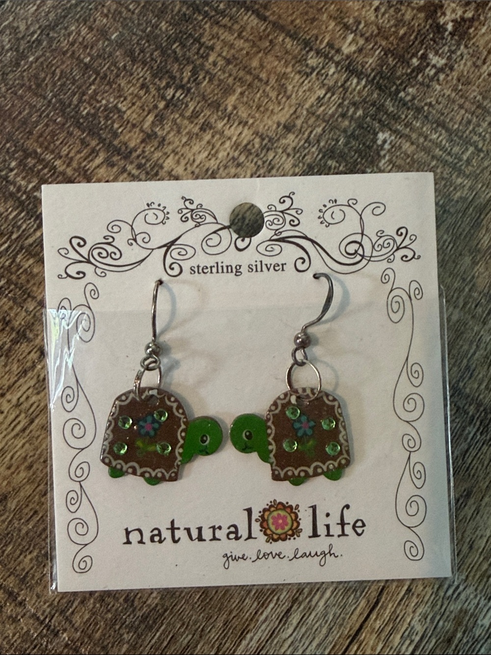 NATURAL LIFE Green and Brown Turtle Dangle Earrings